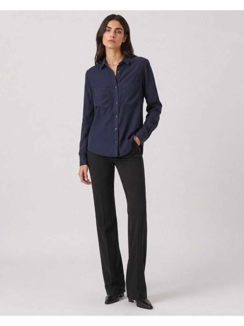 T By Alexander Wang Snap Button Shirt Womens Long Sleeve Casual Wear Navy Xsmall